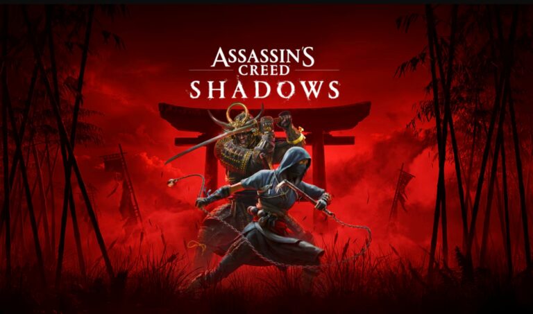 Portada oficial de Assassin’s Creed Shadows mostrando a los protagonistas en Japón feudal, juego que rompió récords de ventas en Europa en 2025 y alcanzó millones de jugadores activos.