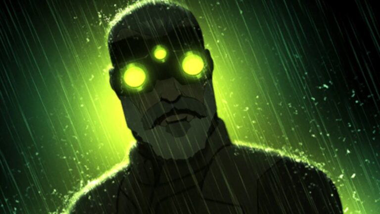 Sam Fisher con visor nocturno en verde en la serie animada Splinter Cell Deathwatch de Netflix, adaptación del videojuego de Ubisoft